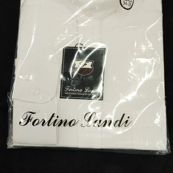 MEN'S FORTINO LANDI WHITE BANDED COLLAR DRESS SHIRT. REGULAR FIT. - Picture 4 of 4